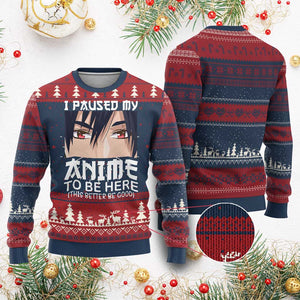 Japan Anime Manga Otaku Ugly Christmas Sweater I Paused My Anime To Be Here Boys TS02 Burgundy Print Your Wear