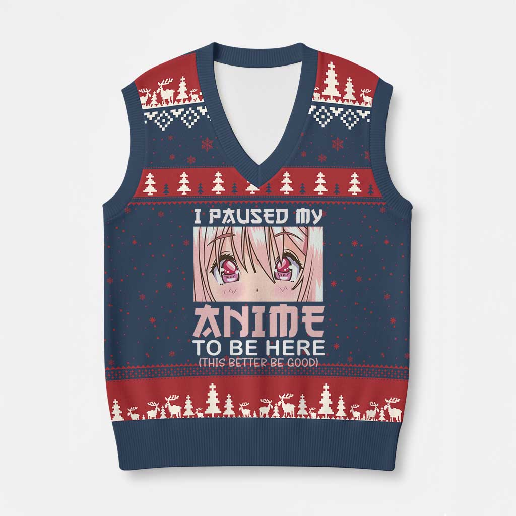 Japan Anime Manga Otaku V-Neck Knit Sweater Vest I Paused My Anime To Be Here Kawaii Girls TS02 Navy Red Print Your Wear