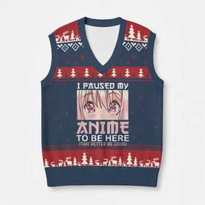 Japan Anime Manga Otaku V-Neck Knit Sweater Vest I Paused My Anime To Be Here Kawaii Girls TS02 Navy Red Print Your Wear