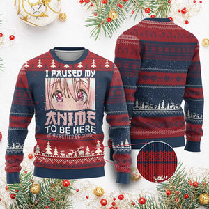 Japan Anime Manga Otaku Ugly Christmas Sweater I Paused My Anime To Be Here Kawaii Girls TS02 Burgundy Print Your Wear