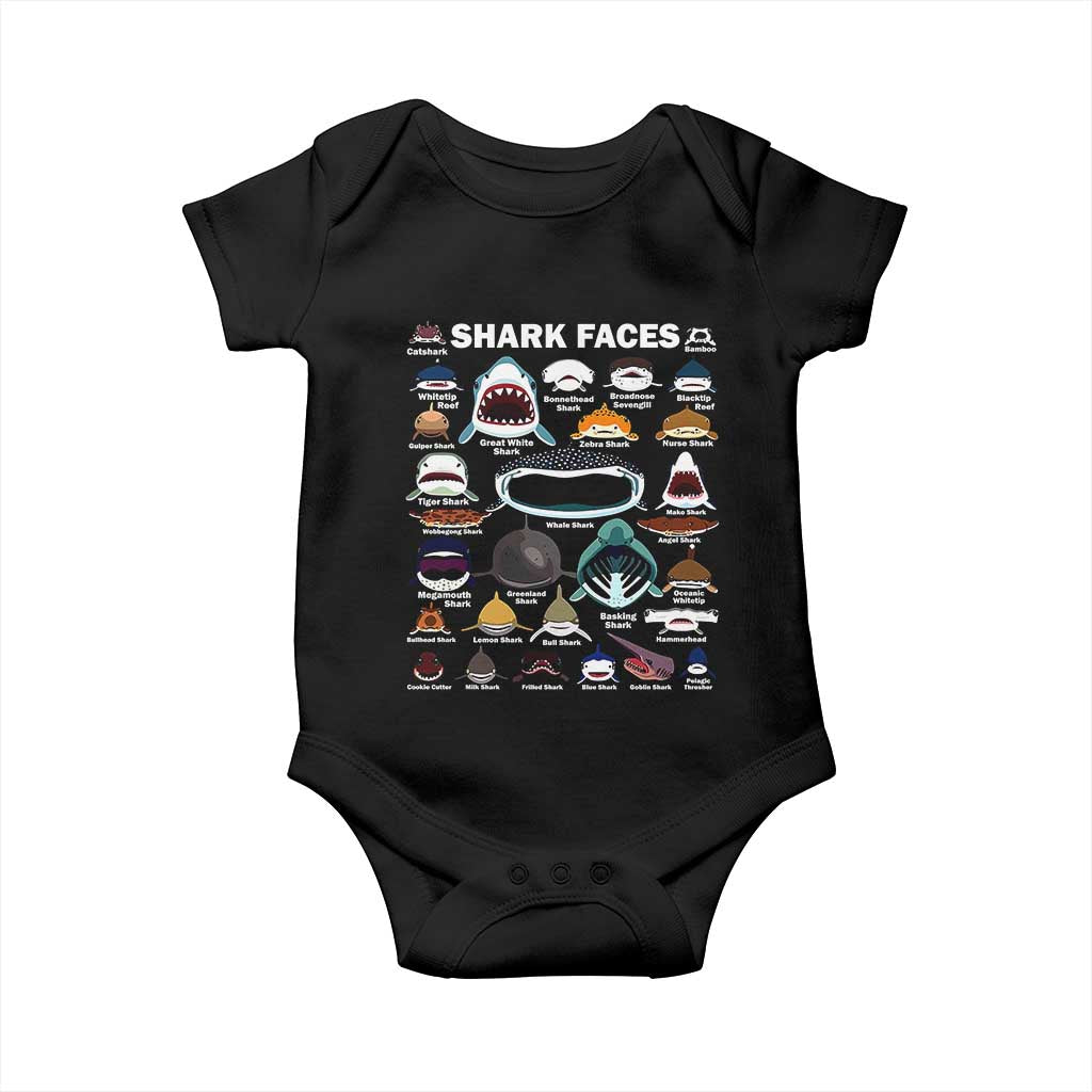 Shark Faces Baby Onesie Type Of Sharks Identification Marine Biology TS02 Black Print Your Wear
