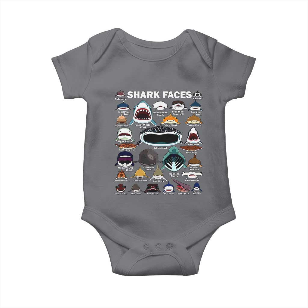 Shark Faces Baby Onesie Type Of Sharks Identification Marine Biology TS02 Charcoal Print Your Wear