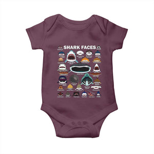 Shark Faces Baby Onesie Type Of Sharks Identification Marine Biology TS02 Maroon Print Your Wear