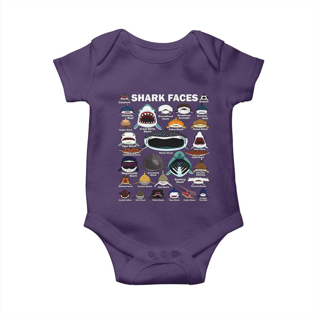 Shark Faces Baby Onesie Type Of Sharks Identification Marine Biology TS02 Purple Print Your Wear