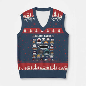 Shark Faces V-Neck Knit Sweater Vest Type Of Sharks Identification Marine Biology TS02 Navy Red Print Your Wear