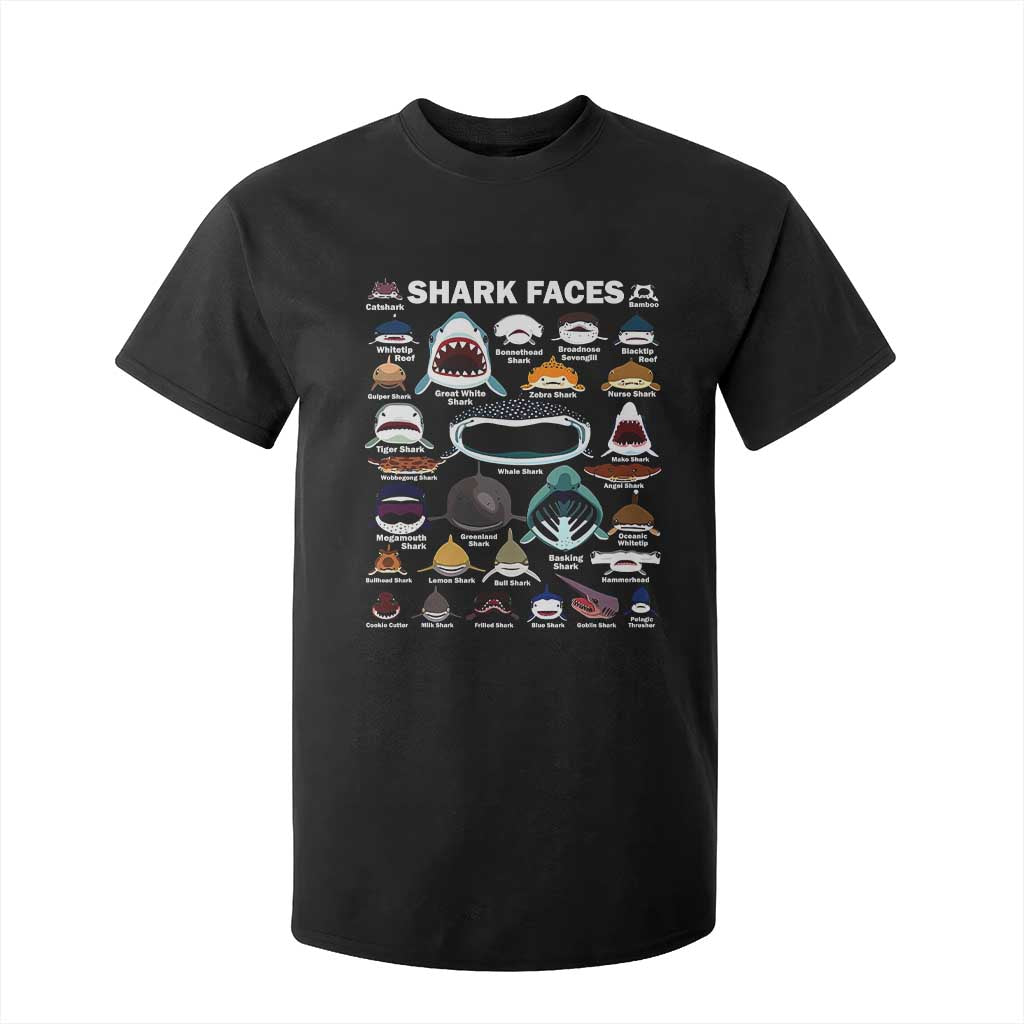 Shark Faces T Shirt For Kid Type Of Sharks Identification Marine Biology TS02 Black Print Your Wear