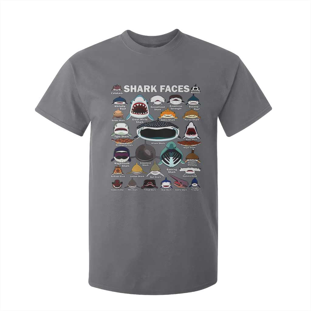 Shark Faces T Shirt For Kid Type Of Sharks Identification Marine Biology TS02 Charcoal Print Your Wear