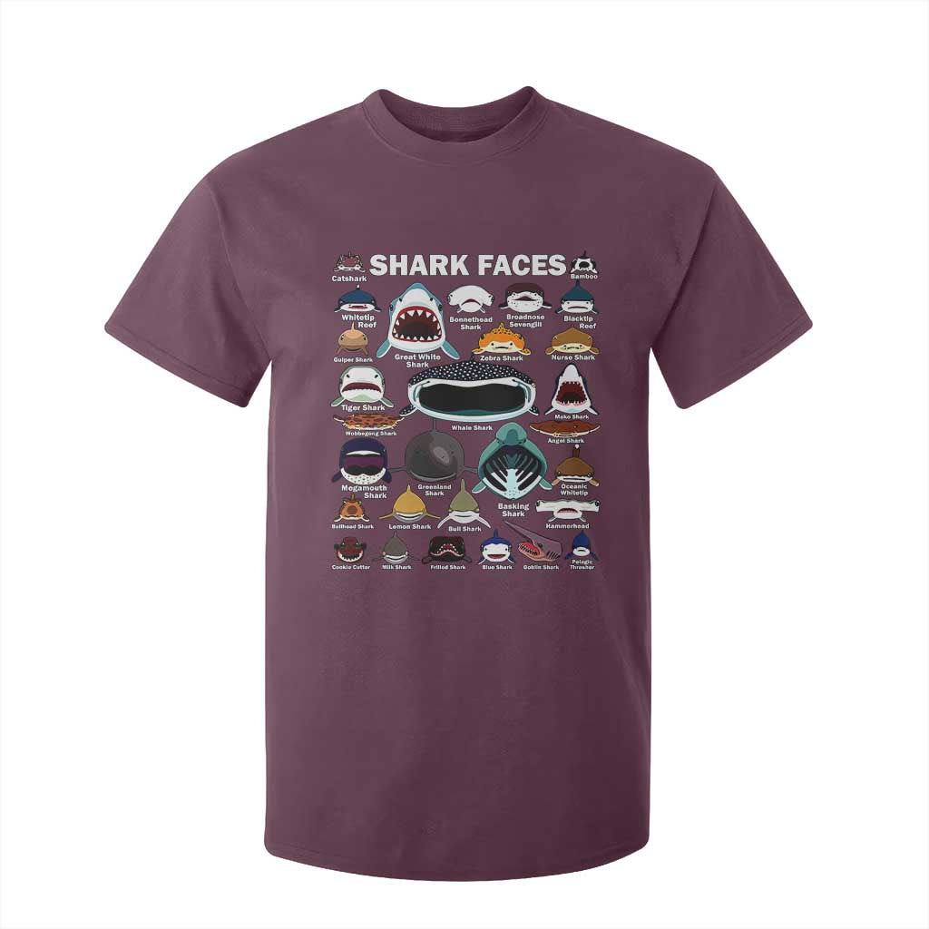 Shark Faces T Shirt For Kid Type Of Sharks Identification Marine Biology TS02 Maroon Print Your Wear