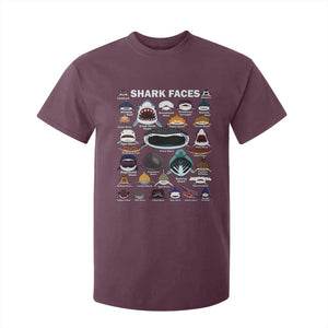 Shark Faces T Shirt For Kid Type Of Sharks Identification Marine Biology TS02 Maroon Print Your Wear