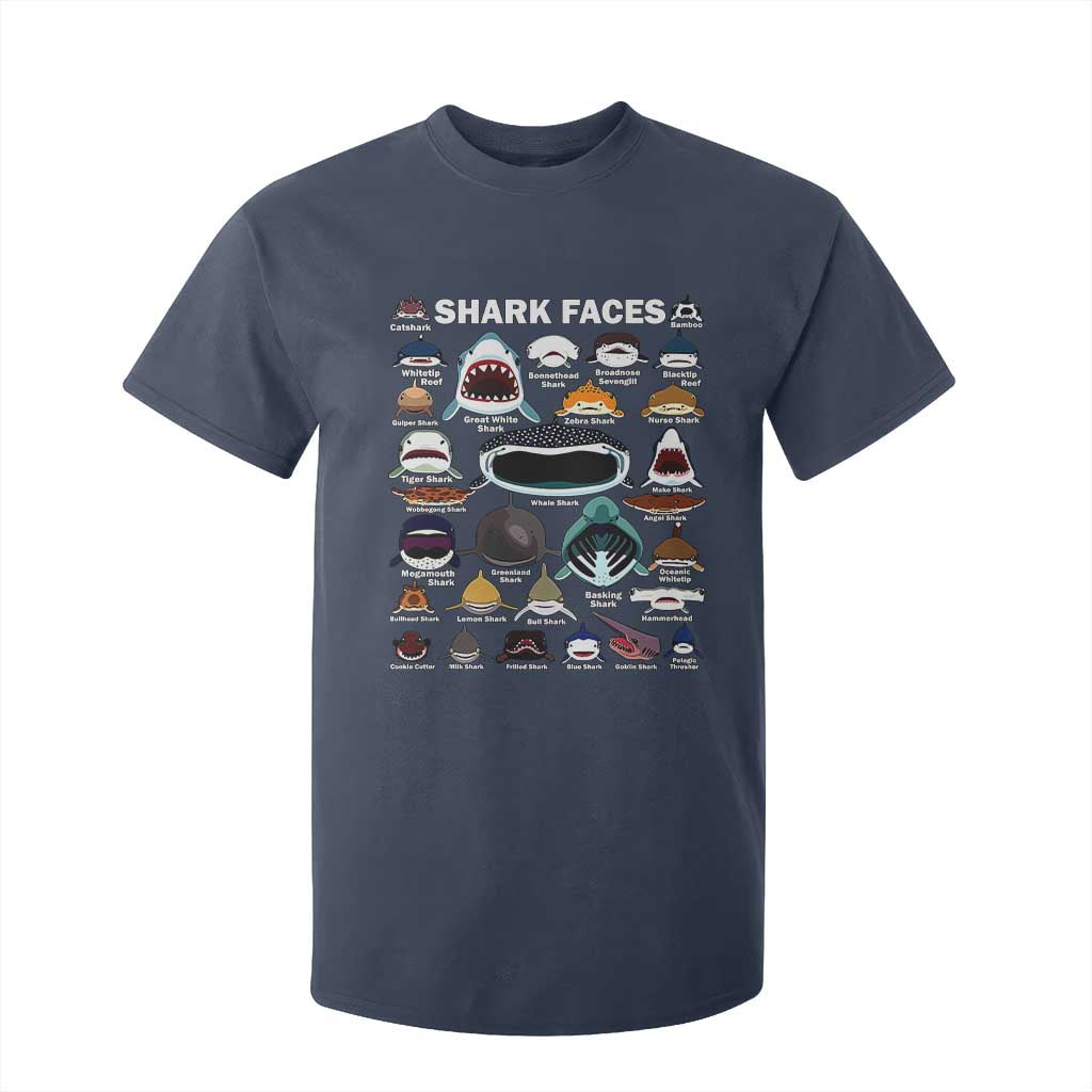 Shark Faces T Shirt For Kid Type Of Sharks Identification Marine Biology TS02 Navy Print Your Wear