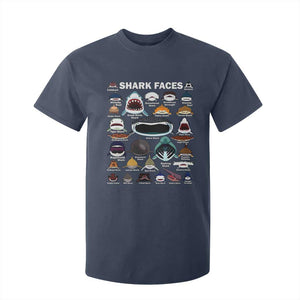Shark Faces T Shirt For Kid Type Of Sharks Identification Marine Biology TS02 Navy Print Your Wear
