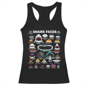 Shark Faces Racerback Tank Top Type Of Sharks Identification Marine Biology TS02 Black Print Your Wear