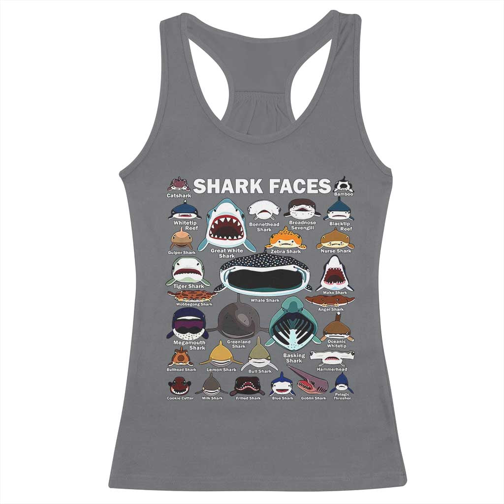 Shark Faces Racerback Tank Top Type Of Sharks Identification Marine Biology TS02 Charcoal Print Your Wear
