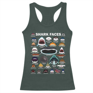 Shark Faces Racerback Tank Top Type Of Sharks Identification Marine Biology TS02 Dark Forest Green Print Your Wear
