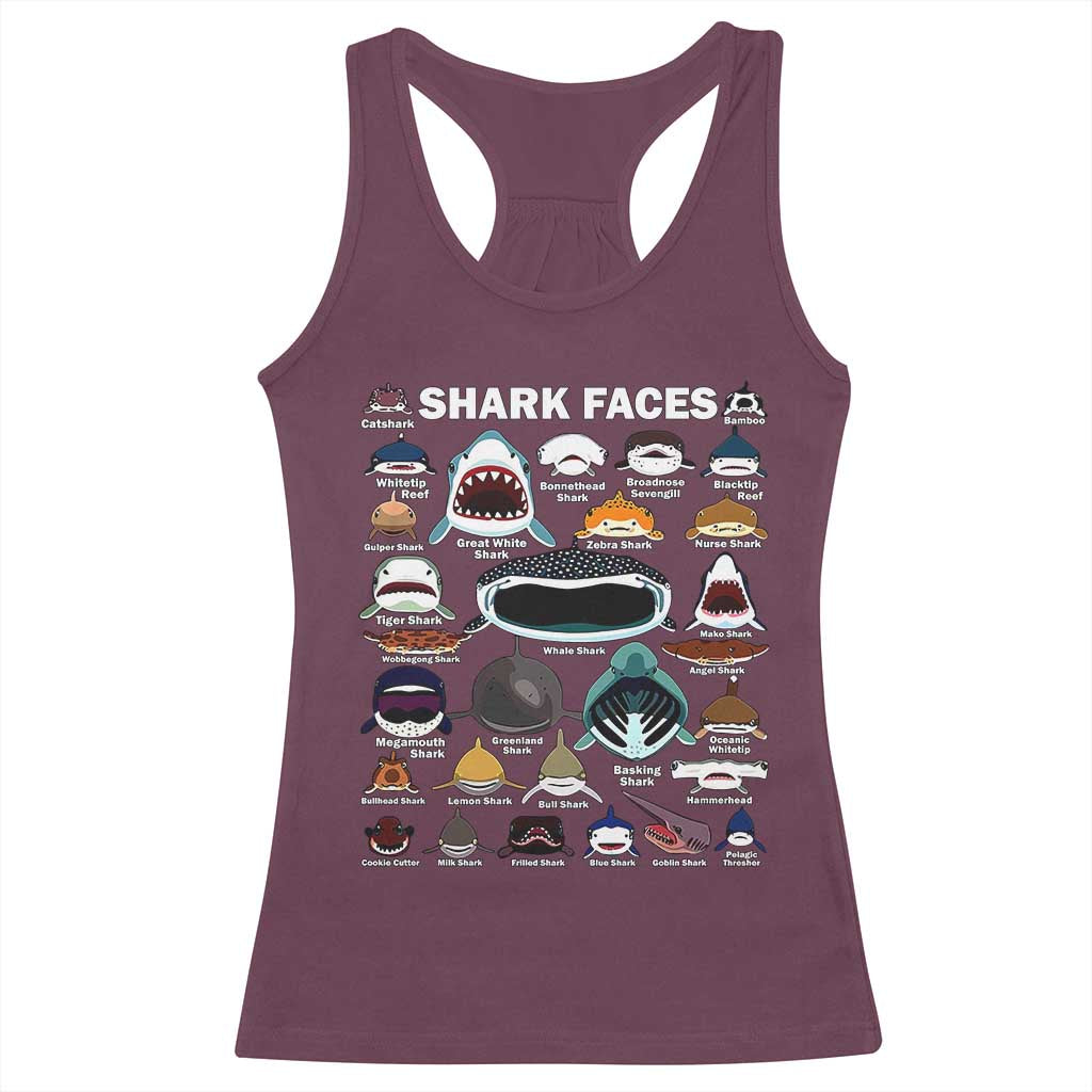 Shark Faces Racerback Tank Top Type Of Sharks Identification Marine Biology TS02 Maroon Print Your Wear