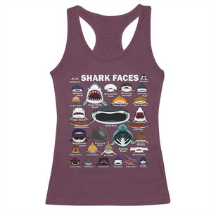 Shark Faces Racerback Tank Top Type Of Sharks Identification Marine Biology TS02 Maroon Print Your Wear