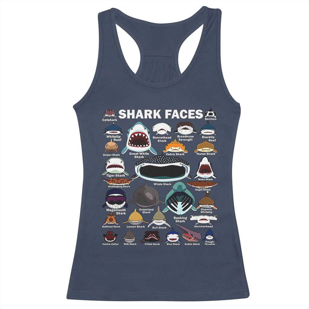 Shark Faces Racerback Tank Top Type Of Sharks Identification Marine Biology TS02 Navy Print Your Wear