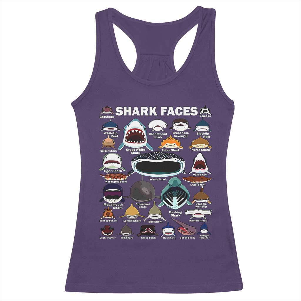 Shark Faces Racerback Tank Top Type Of Sharks Identification Marine Biology TS02 Purple Print Your Wear
