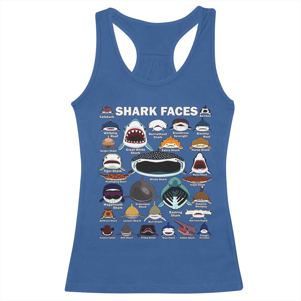 Shark Faces Racerback Tank Top Type Of Sharks Identification Marine Biology TS02 Royal Blue Print Your Wear