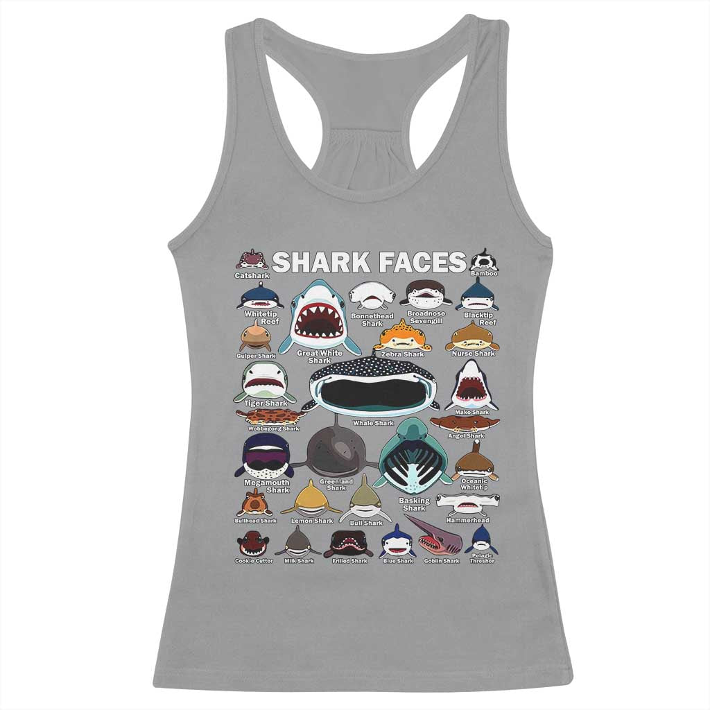 Shark Faces Racerback Tank Top Type Of Sharks Identification Marine Biology TS02 Sport Gray Print Your Wear