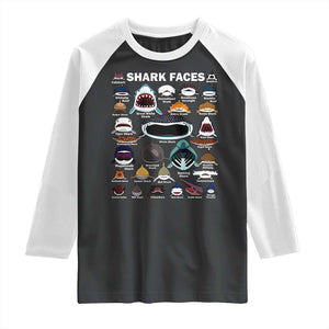 Shark Faces Raglan Shirt Type Of Sharks Identification Marine Biology TS02 Black White Print Your Wear