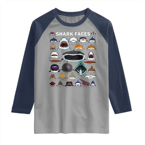 Shark Faces Raglan Shirt Type Of Sharks Identification Marine Biology TS02 Sport Gray Navy Print Your Wear