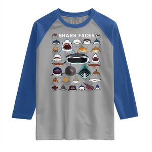 Shark Faces Raglan Shirt Type Of Sharks Identification Marine Biology TS02 Sport Gray Royal Print Your Wear