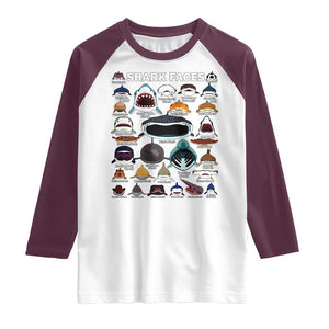 Shark Faces Raglan Shirt Type Of Sharks Identification Marine Biology TS02 White Maroon Print Your Wear