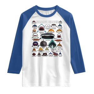 Shark Faces Raglan Shirt Type Of Sharks Identification Marine Biology TS02 White Royal Print Your Wear
