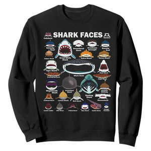 Shark Faces Sweatshirt Type Of Sharks Identification Marine Biology TS02 Black Print Your Wear