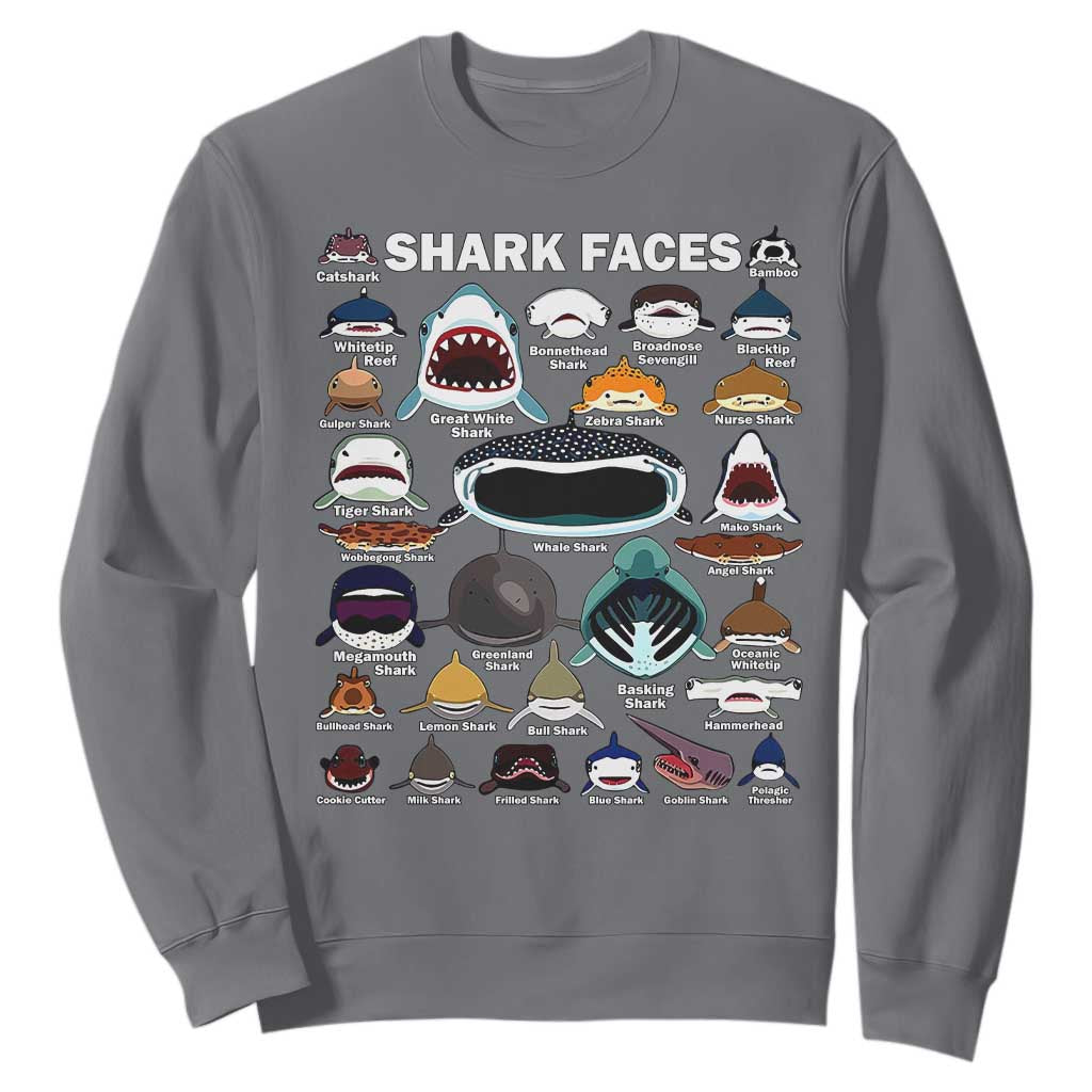 Shark Faces Sweatshirt Type Of Sharks Identification Marine Biology TS02 Charcoal Print Your Wear