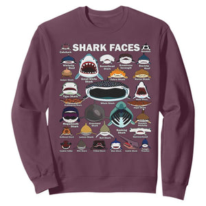 Shark Faces Sweatshirt Type Of Sharks Identification Marine Biology TS02 Maroon Print Your Wear