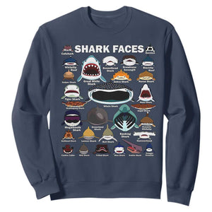 Shark Faces Sweatshirt Type Of Sharks Identification Marine Biology TS02 Navy Print Your Wear