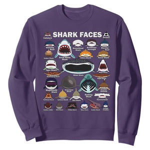 Shark Faces Sweatshirt Type Of Sharks Identification Marine Biology TS02 Purple Print Your Wear
