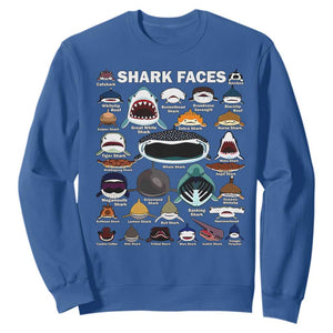 Shark Faces Sweatshirt Type Of Sharks Identification Marine Biology TS02 Royal Blue Print Your Wear