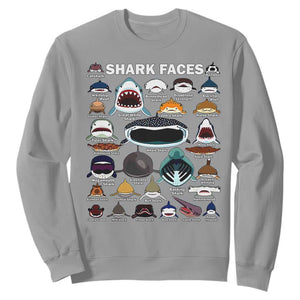 Shark Faces Sweatshirt Type Of Sharks Identification Marine Biology TS02 Sport Gray Print Your Wear
