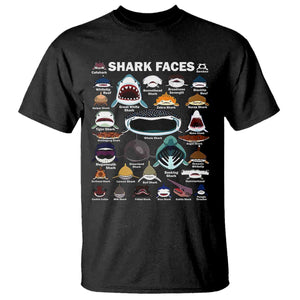Shark Faces T Shirt Type Of Sharks Identification Marine Biology TS02 Black Print Your Wear