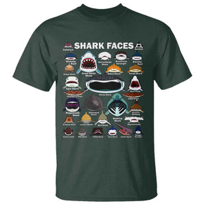 Shark Faces T Shirt Type Of Sharks Identification Marine Biology TS02 Dark Forest Green Print Your Wear