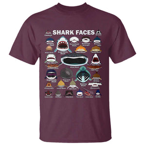 Shark Faces T Shirt Type Of Sharks Identification Marine Biology TS02 Maroon Print Your Wear