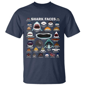 Shark Faces T Shirt Type Of Sharks Identification Marine Biology TS02 Navy Print Your Wear