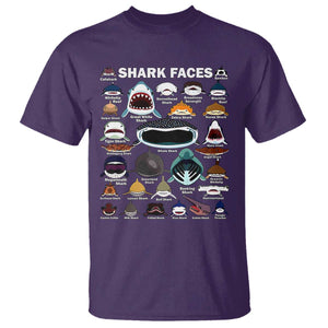 Shark Faces T Shirt Type Of Sharks Identification Marine Biology TS02 Purple Print Your Wear