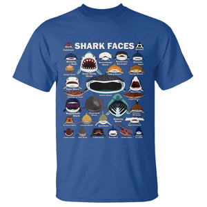 Shark Faces T Shirt Type Of Sharks Identification Marine Biology TS02 Royal Blue Print Your Wear
