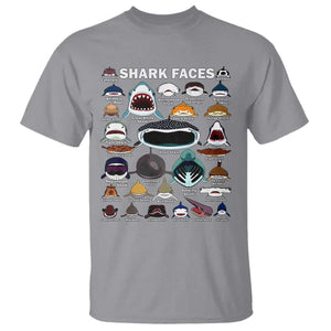 Shark Faces T Shirt Type Of Sharks Identification Marine Biology TS02 Sport Gray Print Your Wear