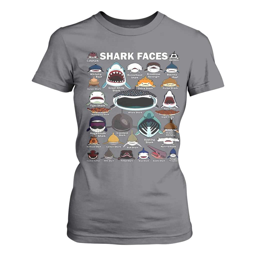 Shark Faces T Shirt For Women Type Of Sharks Identification Marine Biology TS02 Charcoal Print Your Wear