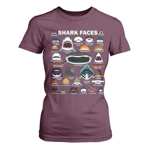 Shark Faces T Shirt For Women Type Of Sharks Identification Marine Biology TS02 Maroon Print Your Wear