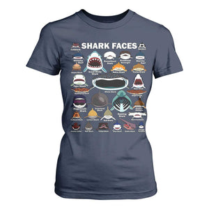 Shark Faces T Shirt For Women Type Of Sharks Identification Marine Biology TS02 Navy Print Your Wear