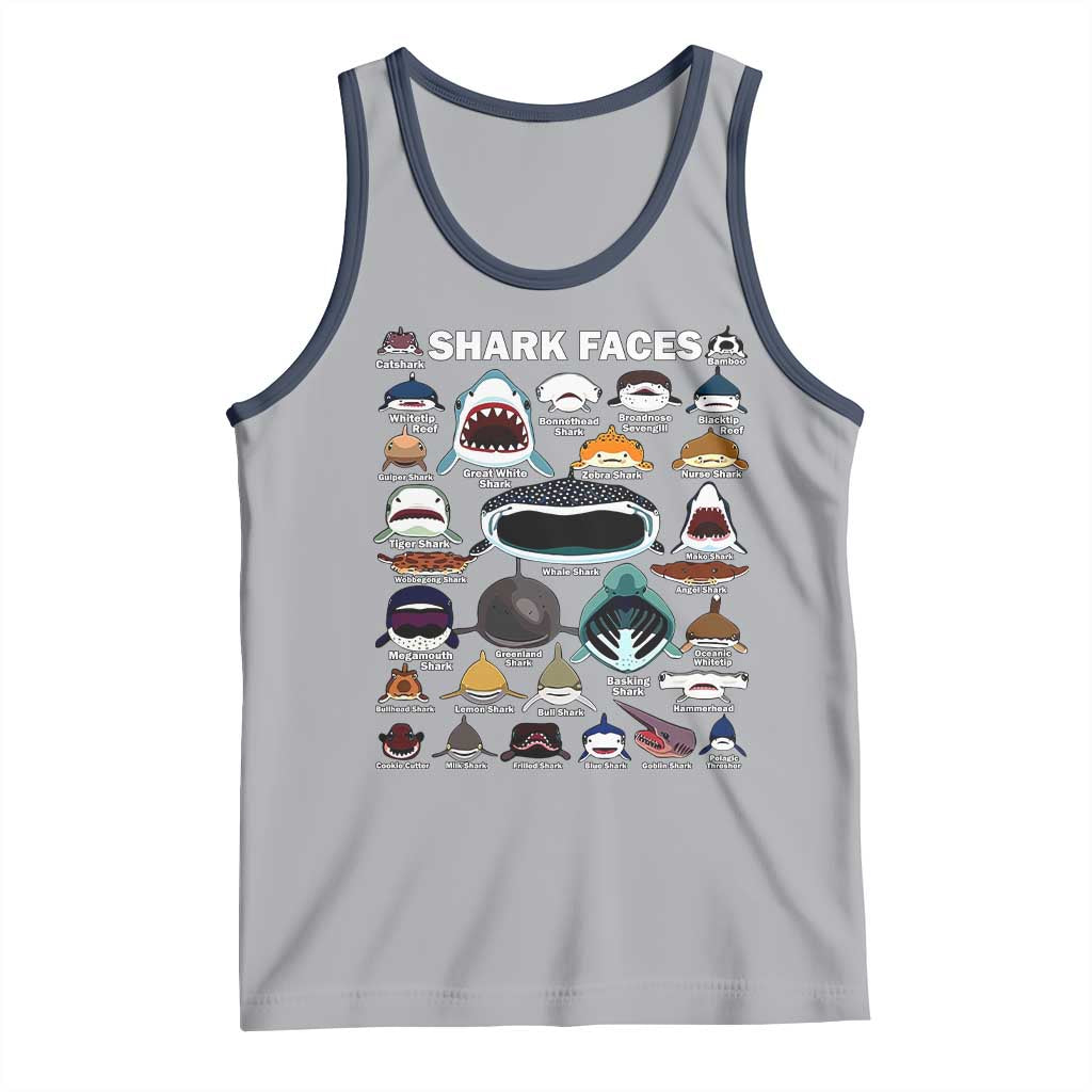 Shark Faces Tank Top Type Of Sharks Identification Marine Biology TS02 Athletic Heather Navy Print Your Wear