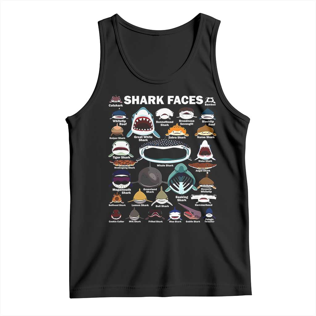 Shark Faces Tank Top Type Of Sharks Identification Marine Biology TS02 Black Print Your Wear