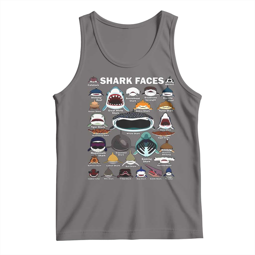 Shark Faces Tank Top Type Of Sharks Identification Marine Biology TS02 Deep Heather Print Your Wear