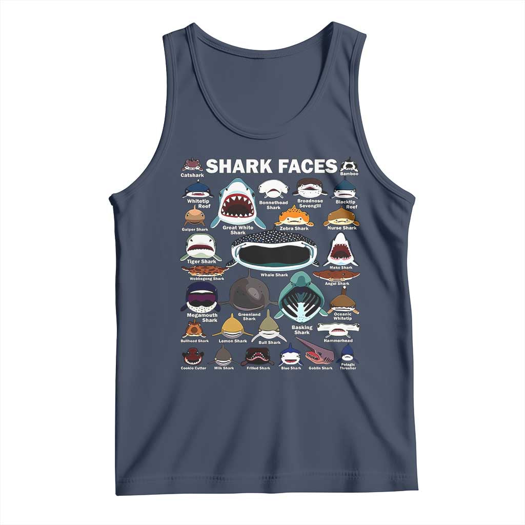 Shark Faces Tank Top Type Of Sharks Identification Marine Biology TS02 Navy Print Your Wear